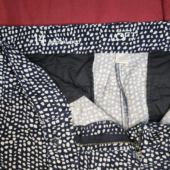 LOFT Original Crop Pants Women Size 14 Navy White Print Stretch Ann Taylor Loft - Picture 6 of 12